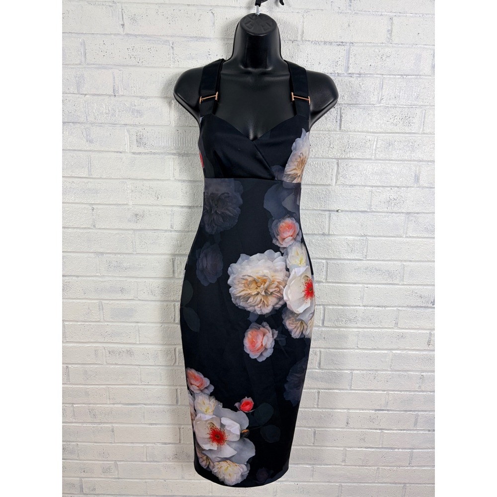 Ted Baker Teeki Chelsea Print Bodycon Dress Women 0 Floral Rose Gold Midi